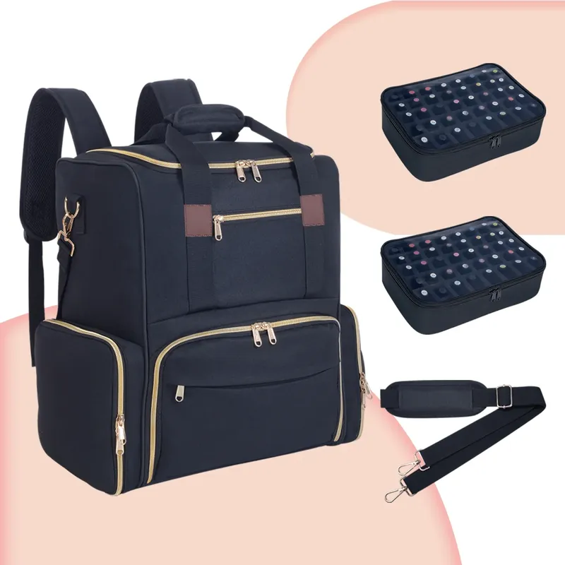 UOZL Nagellack-Organizer-Rucksack für 80 Flaschen und eine Nagellampenzubehör mit 2 herausnehmbaren Hüllen, Aufbewahrungstasche, professionelles Tr