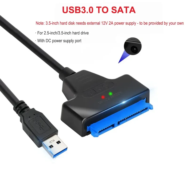 SATA zu USB 3.0/2.0 Kabel für 2,5 Zoll 3,5 Zoll externe HDD SSD Festplatte SATA 3 22 Pin Adapter USB 3.0 zu Sata III Kabel