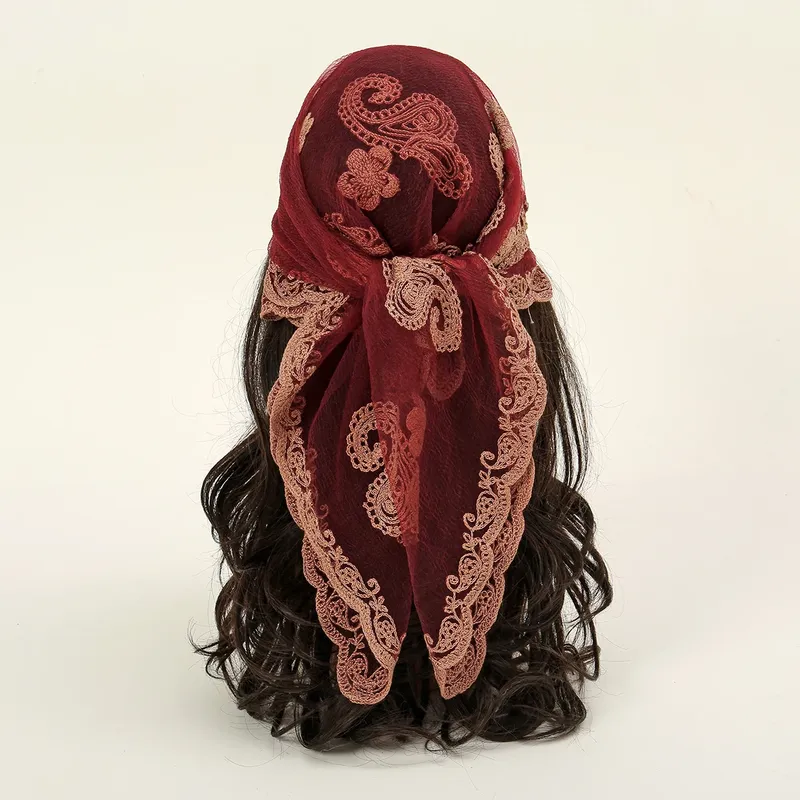 Spitze Paisley Stickerei Bandana Quadrat Schal Elegante Atmungsaktive Seidenschals Frauen Sonnencreme Leichte Schal Stirnband