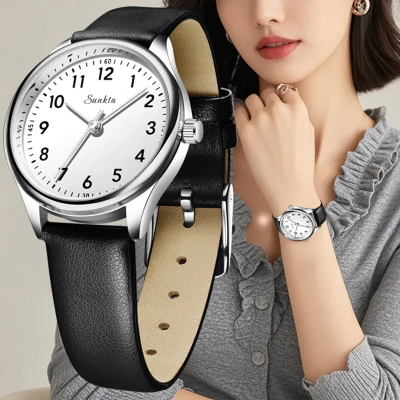 LIGE Einfache Frauen Mode Schwarz Und Weiß Design Damen Quarzuhr Casual Lederband Wasserdichte Weibliche Armband Geschenk Uhr