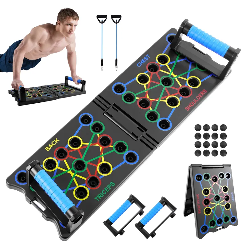 Tragbares, faltbares Mehrzweck-Push-Up-Board mit Griffen und Widerstandsbändern – Fitnessgeräte, Heim-Fitnessstudio-Indoor-Training