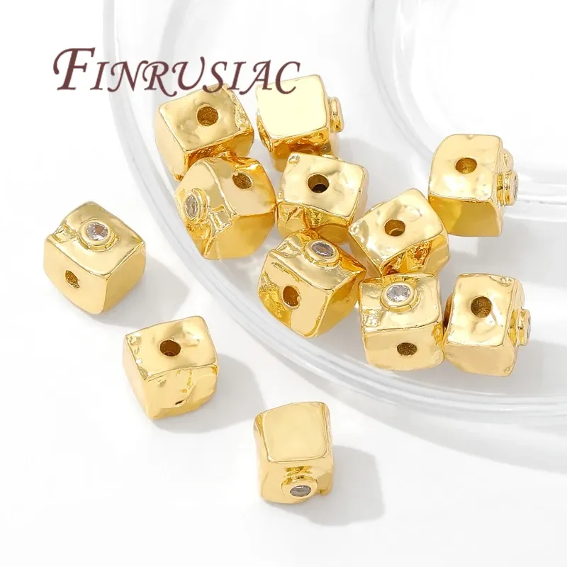 8 mm quadratische Abstandsperlen, 18 Karat vergoldet, Armbänder, Perlen, Trenner für Perlen, Halskette, Schmuckzubehör