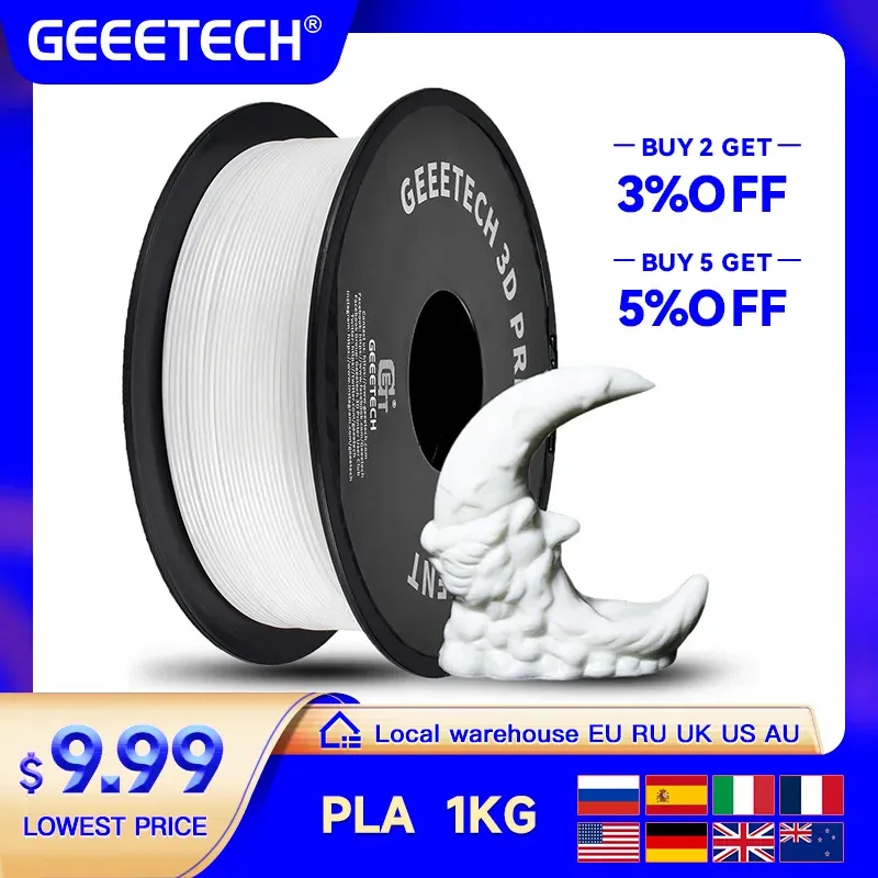 Geeetech Standard-PLA-Filament 1 kg 1,75 mm 3D-Drucker-Kunststoffmaterial, Genauigkeit 0,03 mm, kostenloser Versand, passend für die meisten FDM-Drucker