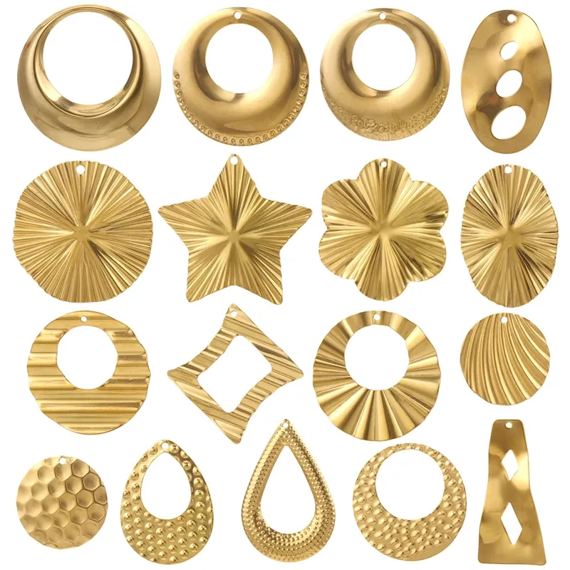 10 Stück Edelstahl geometrisch strukturierte Gold Charms für Schmuckherstellung Frauen Halskette Ohrring Anhänger Schmuckzubehör Handwerk