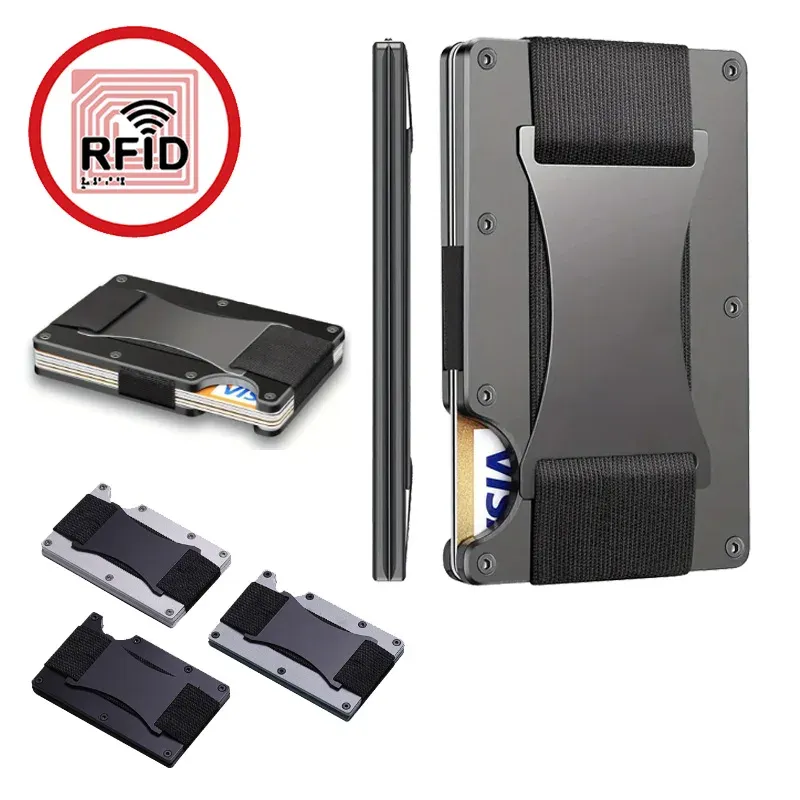 Neue Slim Fashion RFID Schutz Karte Halter Männer Frauen Aluminium Brieftasche Elastizität Zurück Beutel ID Kredit Fall Unisex Reise Geldbörse