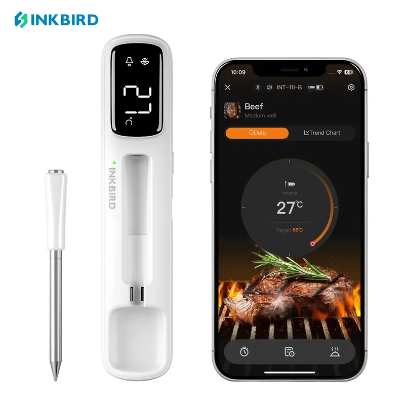 INKBIRD INT-11I-B Mini-Fleischthermometer, Bluetooth 5,4 1000 Fuß, 1 Sekunden Reaktion, IP67, 26 Voreinstellungen, LED-Anzeige, für Grill/Mädchen