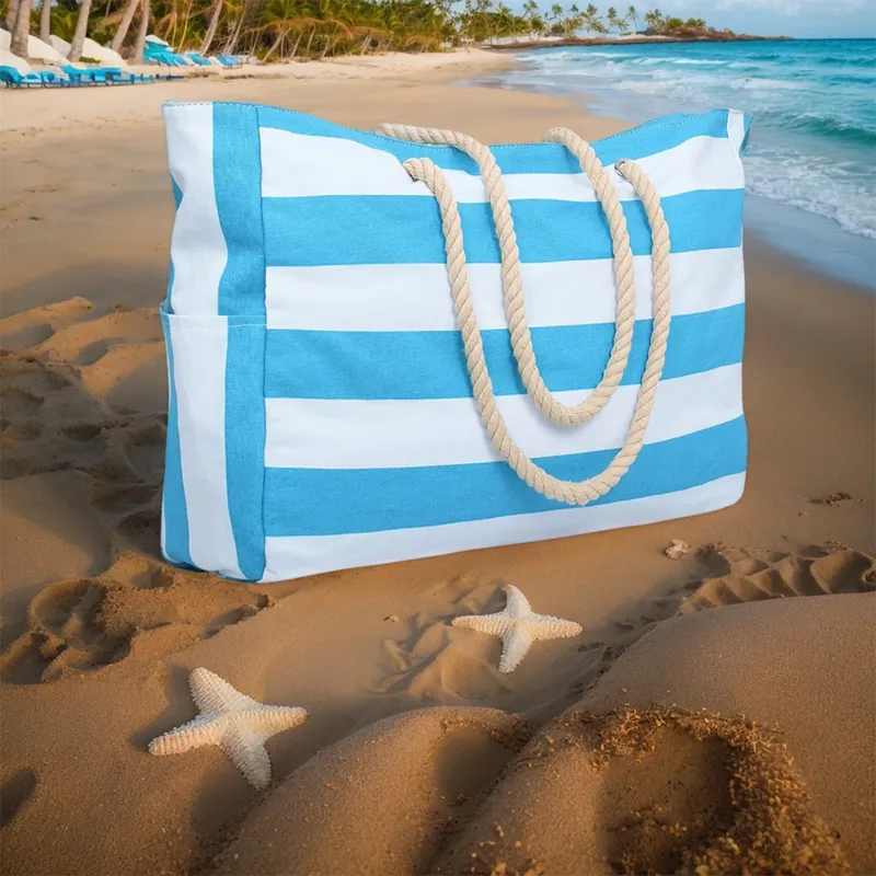 Gestreifte Einkaufstasche mit großem Fassungsvermögen, praktische faltbare Strandtasche, Einkaufstasche, Aufbewahrungstasche, perfekt für Reisen und Strandspiele