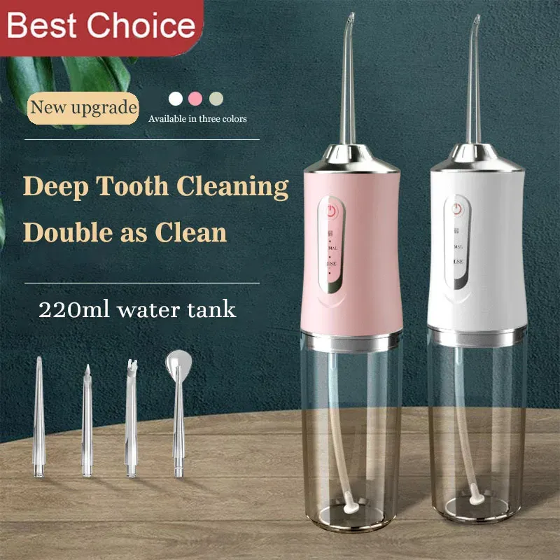 Tragbare Dental Wasser Flosser Munddusche USB Aufladbare Wasser Floss Jet Zahnstocher 4 Tipps 220 ml Mund Waschmaschine