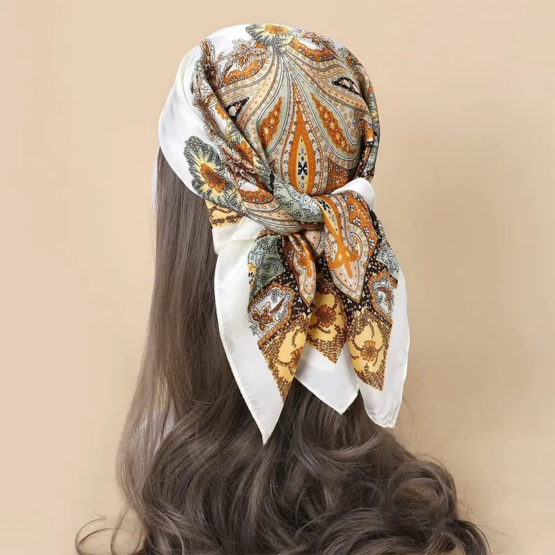 70x70cm Seidenschal für Frauen Floral Bedruckter Quadratischer Schal Muslimischer Hijab Büro Damen Halstuch Haarbandana Geschenk Schalldämpfer Foulard