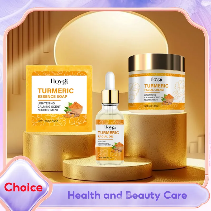 Kurkuma Hautpflege Set Körper Seife Anti Akne Dark Spot Corrector Verbessern Trockene Haut Feuchtigkeitsspendende Gesichts Creme Aufhellung Gesichts Serum