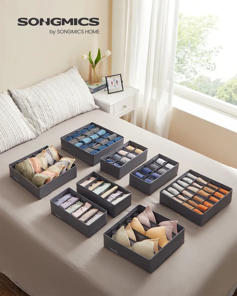 SONGMICS Unterwäsche-Organizer 8er Set, Schubladen-Organizer faltbar, Ordnungssystem Kleiderschrank, Aufbewahrungsbox Schrank