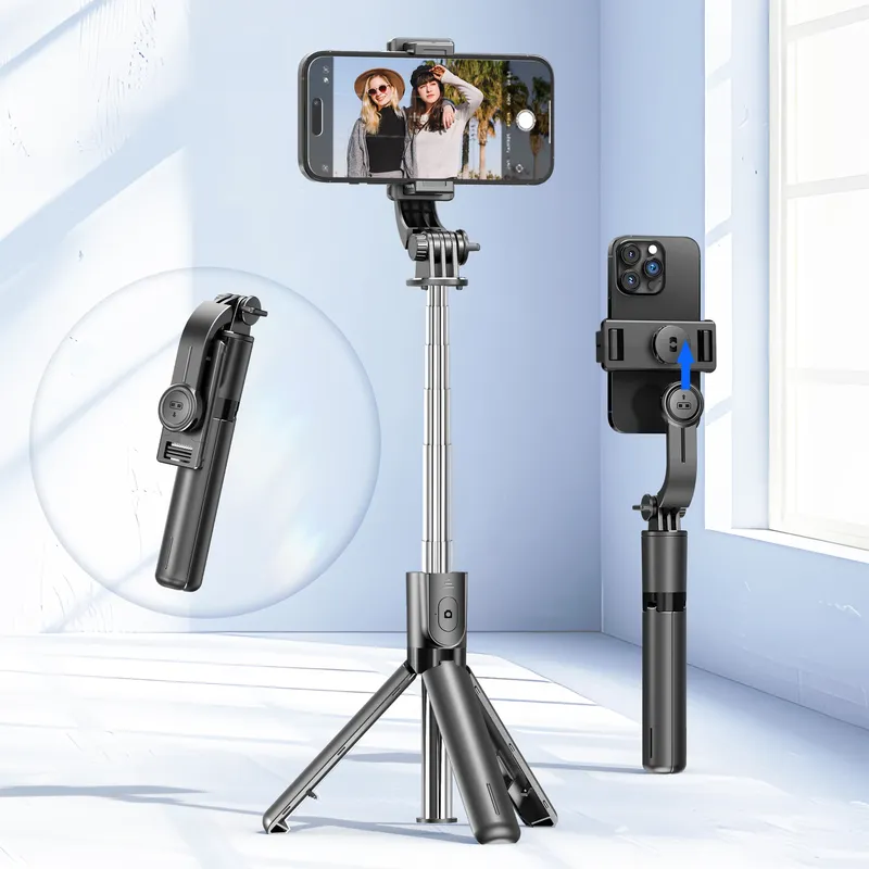 F01 Tragbarer 6-teiliger ausziehbarer Stativständer, leichter, abnehmbarer Telefonhalter, 360 Grad drehbar, Bluetooth Selfie R