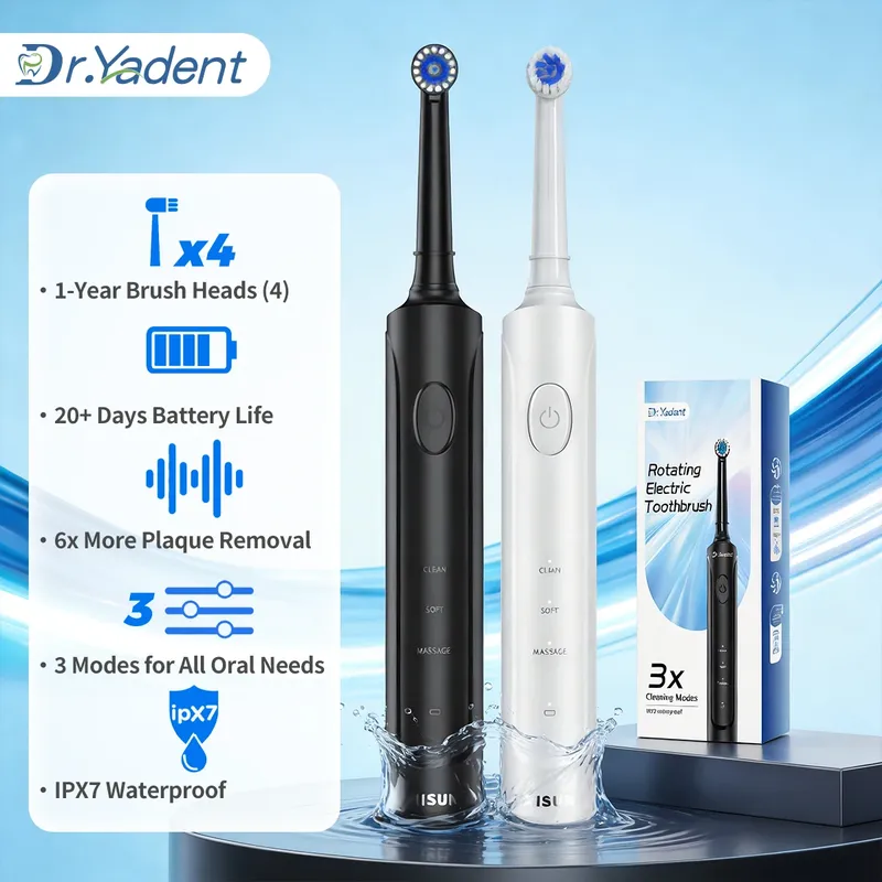 DrYadent Rotierende Zahnbürste YD2233 2-Minuten-Smart-Timer mit 3 Intelligenteren Modi Langlebige Nutzung mit 4 Bürstenköpfen Zahnfleischpflege