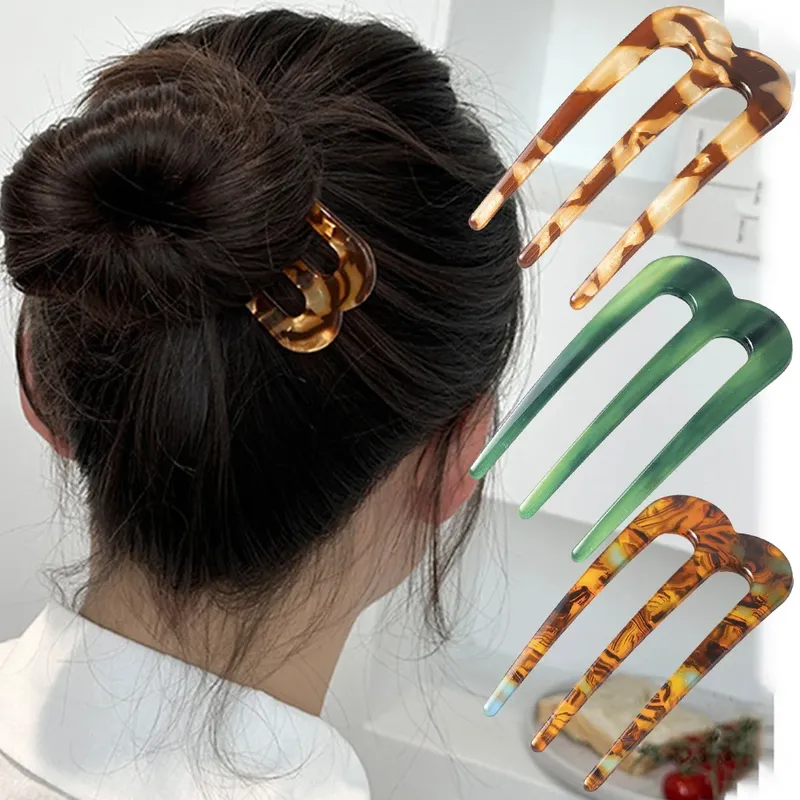 Essigsäure-Haargabeln, drei Zähne, Haarstäbchen, U-förmiger Haarkamm, Dutt, Haarnadel, Damen und Mädchen, Frisur, Haar-Accessoires, Stirnband