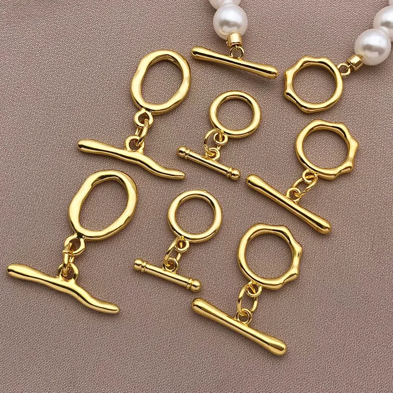 Mix 3/5 Stück 18K verkupferte echte goldene starke Farbbeständigkeit glatte Oberfläche OT-Schnalle, DIY-Schmuckherstellungszubehör