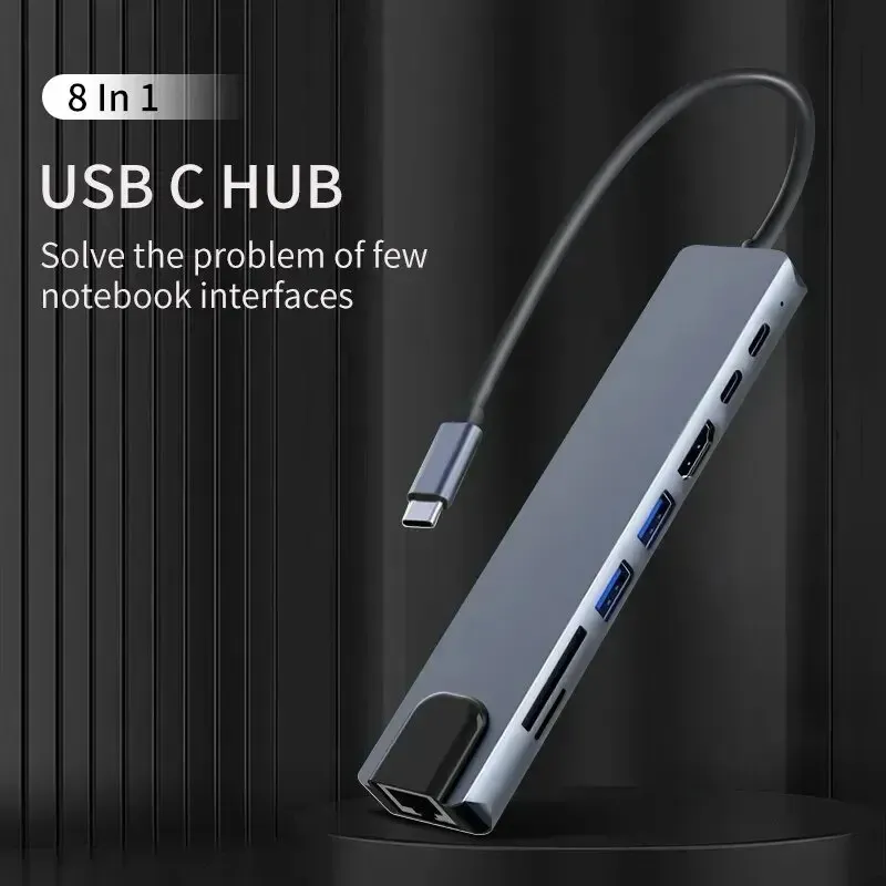 USB C Hub 8In1 7in2 7in1 3in1 Typ C 3.1 auf 4K HDMI Adapter mit RJ45 SD/TF Kartenleser PD Schnellladung für MacBook Laptop