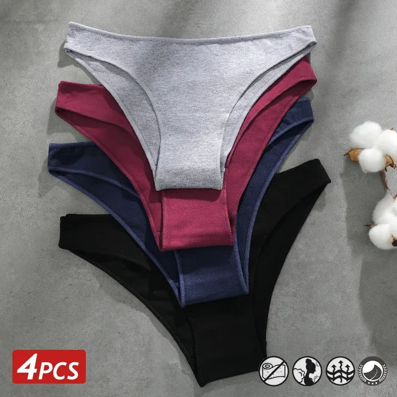 4PCS Nahtlose Baumwolle Höschen Frauen Einfarbig Slip Sexy Low Taille Unterhose Weibliche Atmungsaktive Unterwäsche Damen Stretch Panti