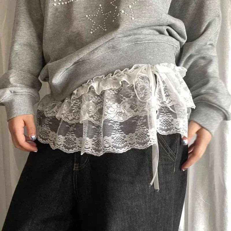Frauen Y2K Koreanische Spitze Mini Layered Rock Streetwear Spitze Up Rüschen Harajuku Hohe Taille Gefaltete Damen Jupe Röcke Kleidung