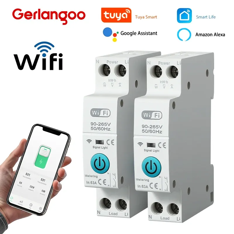Tuya WiFi Smart Circuit Breaker MCB 1P + N 63A Timer Power Energie kWh Spannung Strom Meter Protector Stimme fernbedienung Schalter