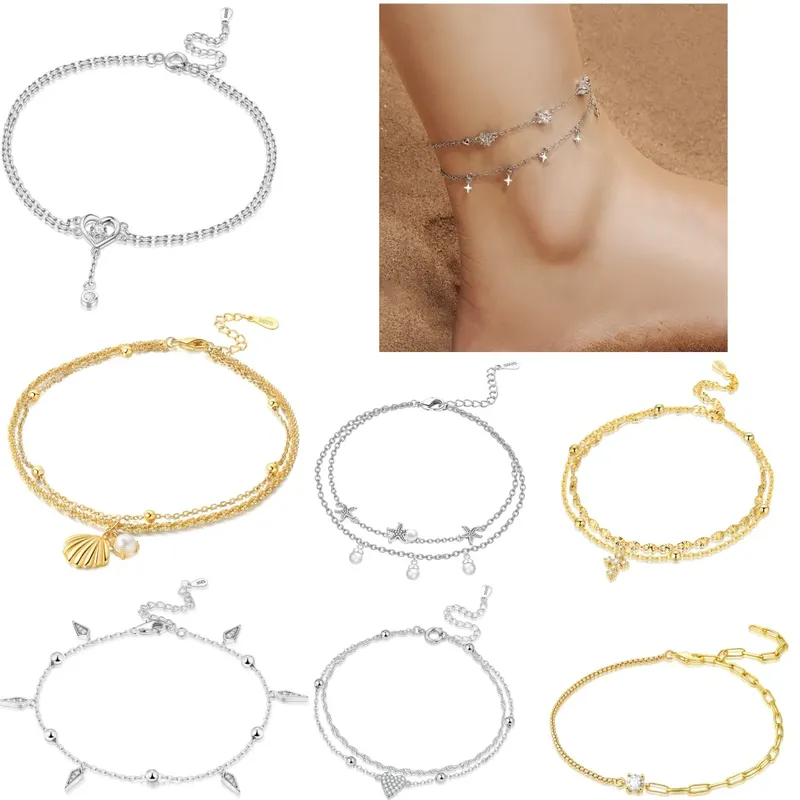 Orstarry S925 Sterling Silber Sommer Doppel Sternförmige Kette Fußkettchen Frauen Dame Ankle Armband Prom Fuß Party Schmuck Geschenke