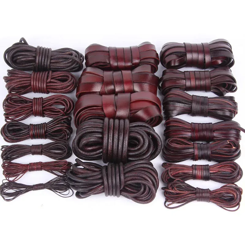 2Meter 1-20mm Retro Echtes Lederband Flache Runde Kuh Lederband Seil Faden Fit Halskette armband DIY Schmuck Zubehör