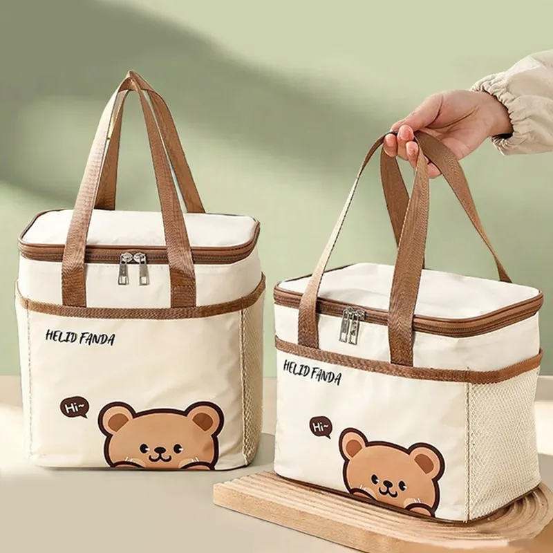 WORTHBUY Niedliche Thermo-Lunchbox-Tasche für Studenten, tragbar, große Kapazität, isolierte Lunchtasche, wasserdicht, wiederverwendbar, Picknick-Kühltasche