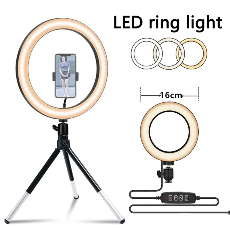 Videoleuchte 26 cm Selfie-LED-Ringlicht, dimmbar, runde Ringfülllampe mit Ständer, Stative, Lichtrand für Tiktok, Make-up, Ringlicht