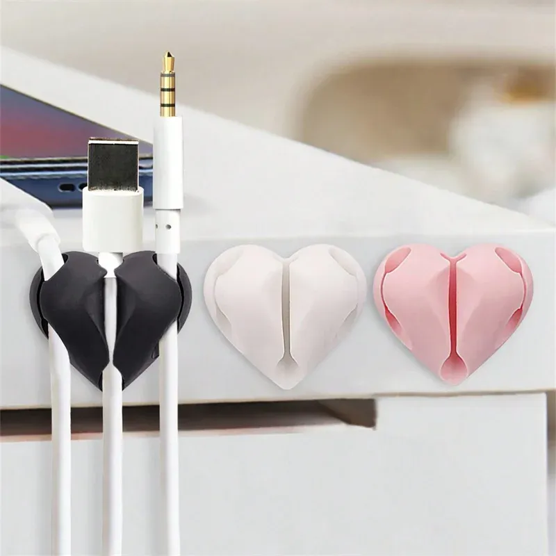 2 Stück herzförmiger Mini-Kabelaufwicklung, Organizer, USB-Ladekabel-Clips, Schreibtisch, ordentlicher Organizer, Halter, Protektoren im Home Office, Auto