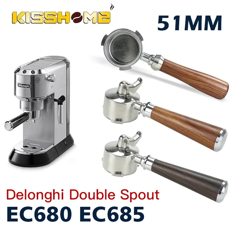 51mm Kaffee Siebträger Doppel Auslauf Delonghi EC680 EC685 Espresso Maschine Zubehör Ersatz Filter Korb Barista Werkzeuge