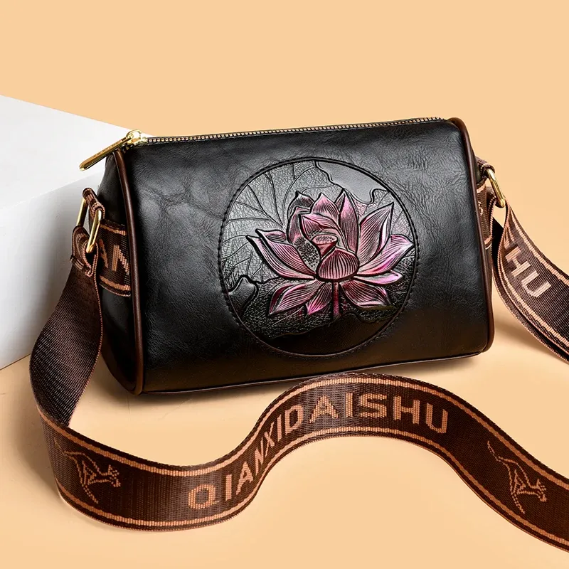 Casual Frauen Handtasche Weiche Leder Schulter Umhängetaschen für Frauen 2024 Neue Mode Druck Damen Messenger Tote Tasche