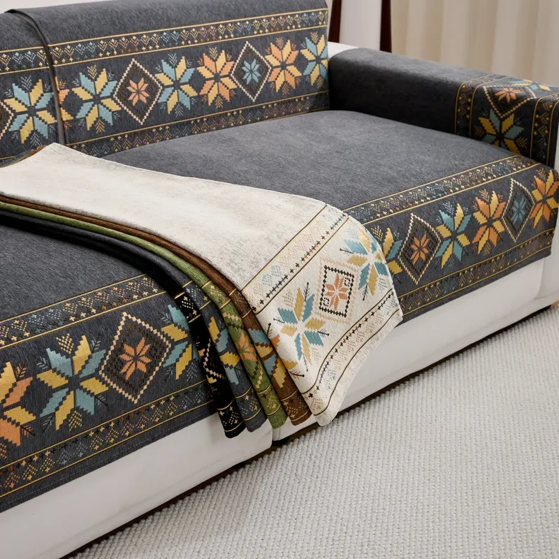 1 Stück Bohemian Jacquard Chenille Sofa Handtuch Boho Stil Sofabezug für alle Jahreszeiten Wohnzimmer Couch Möbelschutz Dekor
