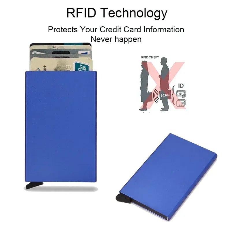 ANTI Rfid Blocking ID Bank Metall Kreditkartenetui Unisex Dünn Slim Smart Wallet Männer Frauen Pop Up Minimalistische Mini Geldbörse