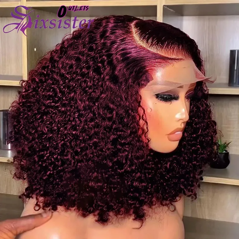 Burgund 99J Tiefe Welle Kurze Bob Perücken 100% Echthaar Perücke Wasser Lockige Perücke Baby Haar 13x4 Spitze Front menschliches Haar Bob Perücke Für Frauen