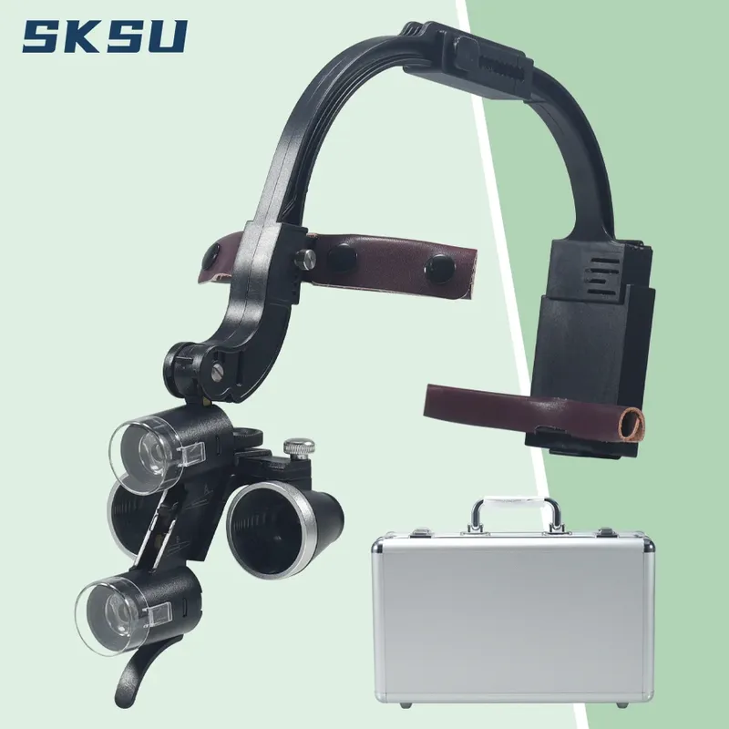 Fernglas-Zahnlupe, Vergrößerung, 2,5 x 3,5 x Einzelbatterie mit LED-Licht, chirurgischer Scheinwerfer für Zahnarzt, medizinische Lampe