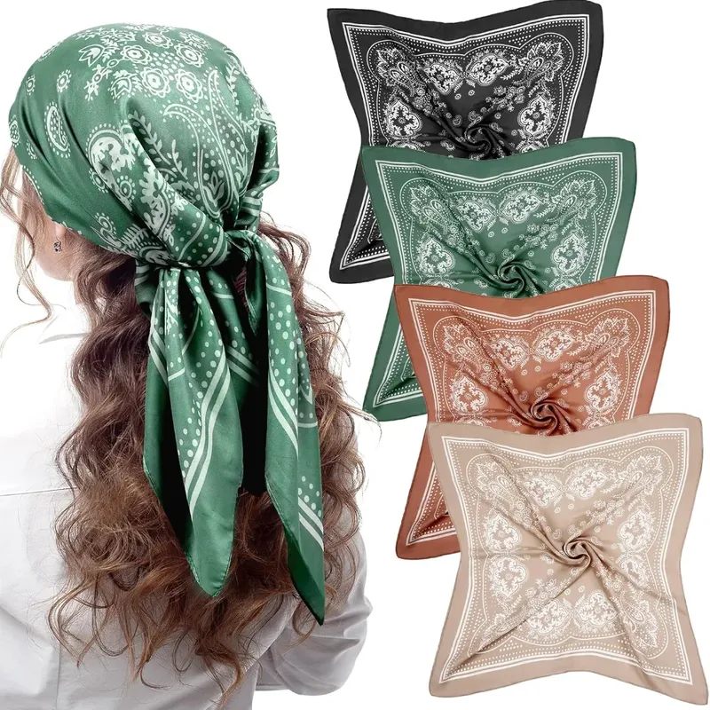 Syhood 70 cm quadratische Satin-Kopftücher, Satin-Bandanas für Damen, Satin-Stirnband-Schals, Seidengefühl-Schal, Boho-Kopfbedeckung