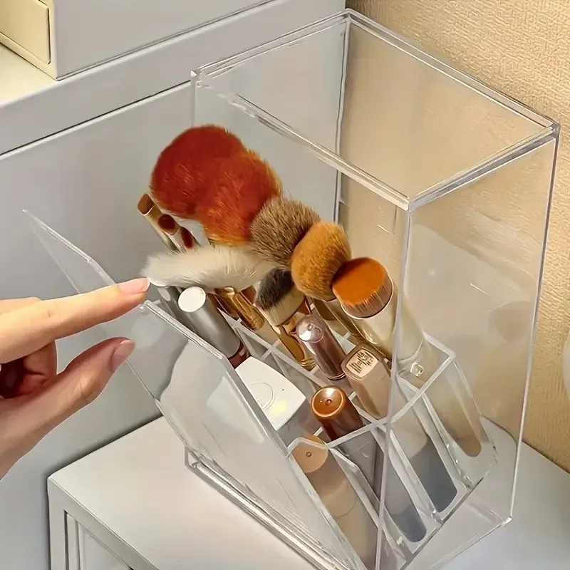 Klare Make-up-Pinselhalter mit Flip-Top, Kosmetik-Aufbewahrungsbox, staubdichter Desktop-Organizer für Pinsel und Zubehör