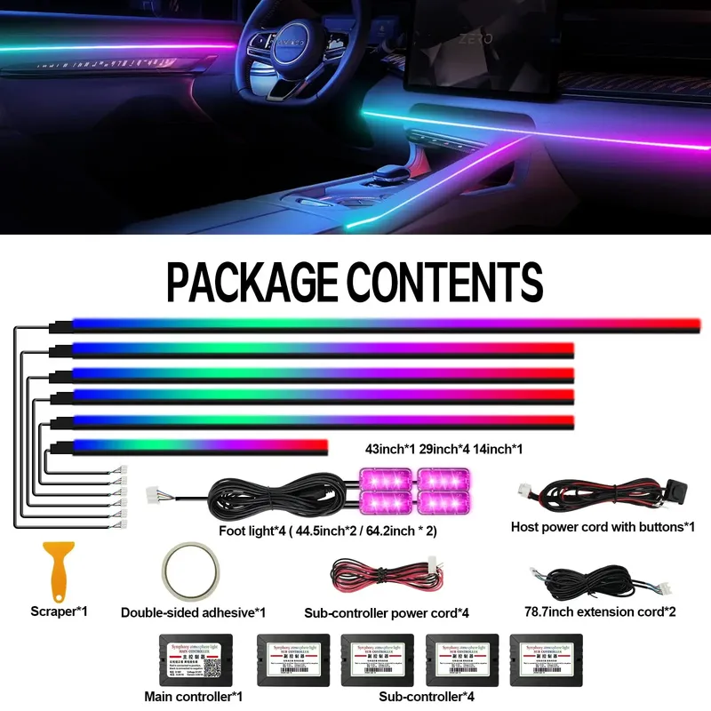 RGB 64 Farbe LED Acryl Streifen Licht Symphony Streamer Auto Umgebungs Lichter Innen Dekoration Atmosphäre Lampe APP Fernbedienung