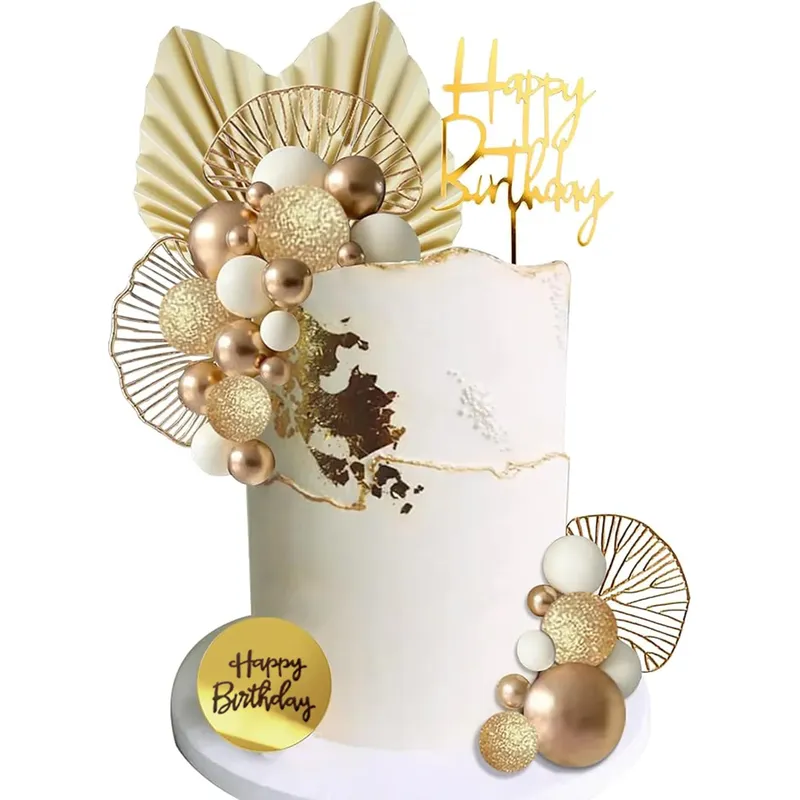 Weißgoldene Kugeln, Kuchendeckel, Kugeln, Geburtstagstorte, Dekorationen für Geburtstag, Boho, Hochzeit, Babyparty, Partyzubehör (Weißgold)