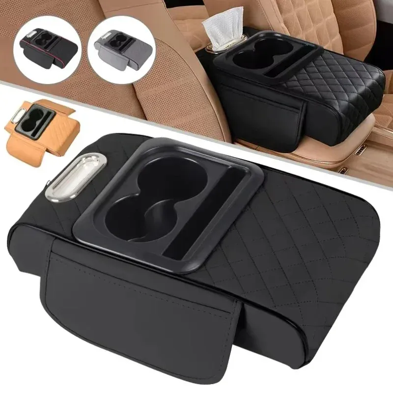 Auto-Armlehnen-Aufbewahrungsbox, Auto-Mittelkonsolen-Organizer, Armlehnen-Erhöhungskissen mit Getränkehalter Armlehnen-Aufbewahrungsbox