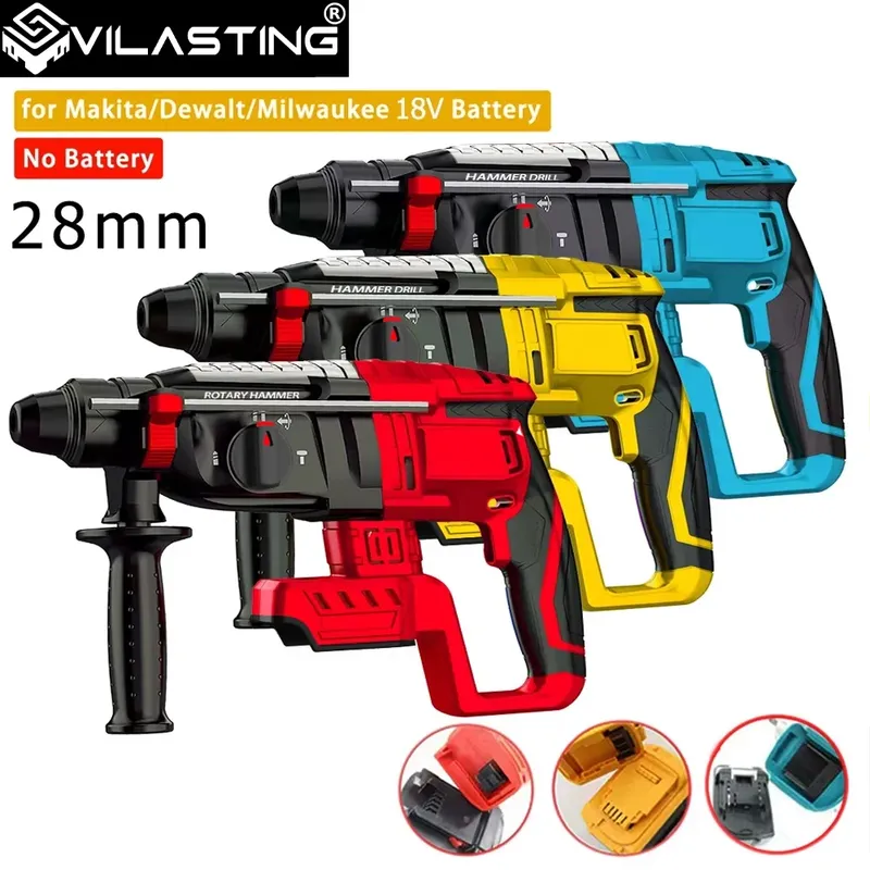 Bürstenloser 28 mm elektrischer Bohrhammer, multifunktionaler rotierender kabelloser wiederaufladbarer PowerTool für Makita/Dewalt/Milwaukee 20 V Pin