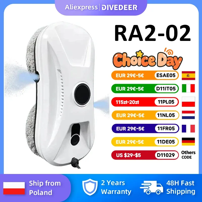 DIVEDEER RA2-02 Intelligenter Fensterreiniger, bidirektionales Doppelspray, neuer Fensterreiniger, automatische Mini-Maschine mit Doppelspray