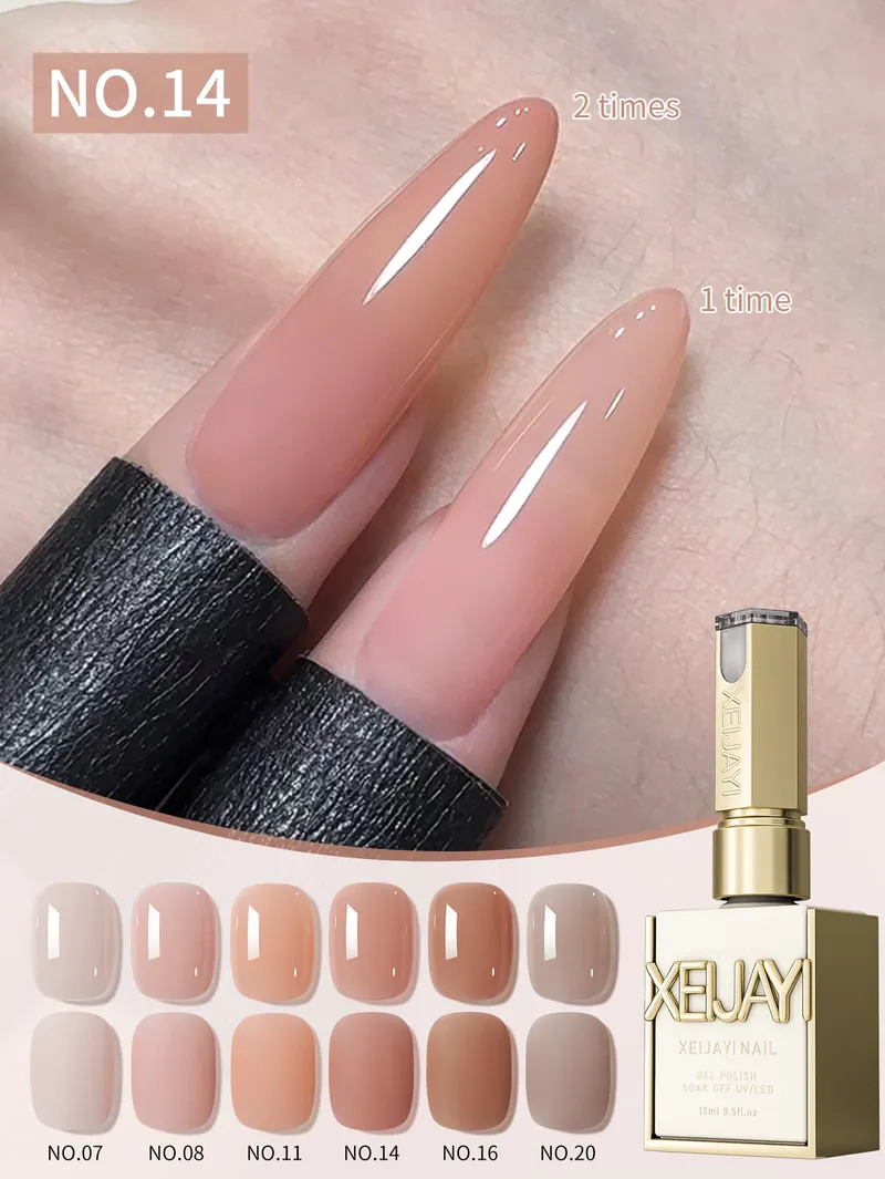1/6 Stück 15 ml Jelly Ice Nude Peelable Polish, UV/LED – Set, Formaldehyd – kostenlos. Oval, glänzend. Gut für Salon und Heimwerker