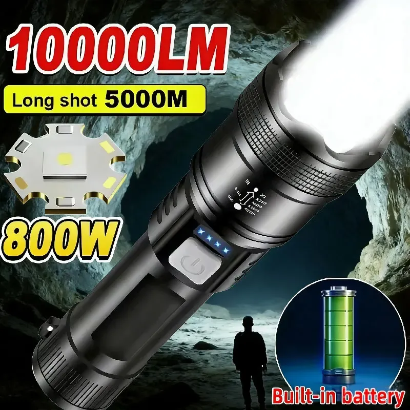 5000LM Ultrahelles taktisches Licht, eingebauter Akku, leistungsstarke P70-LED-Taschenlampen, Notfallscheinwerfer, Teleskop-Zoom-Blitzlicht