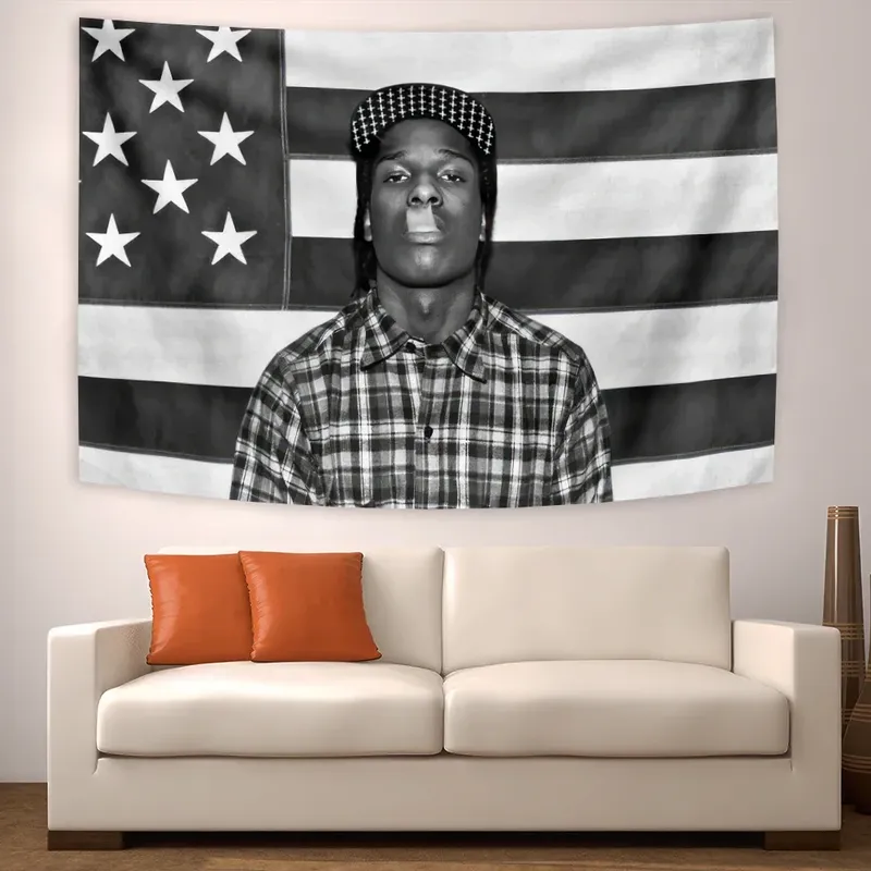 Asap Rockys Flagge Rakim Mayers Rauchen Wandbehang Album Poster Dekor Meme Wandteppich Raumdekoration Ästhetisch
