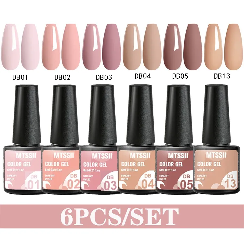 MTSSII 6PCS Nude Brown Gel Nagellack Set Soak Off Nail Art LED UV Gel Lack Nagelzubehör Maniküre Kit für Nägel Maniküre