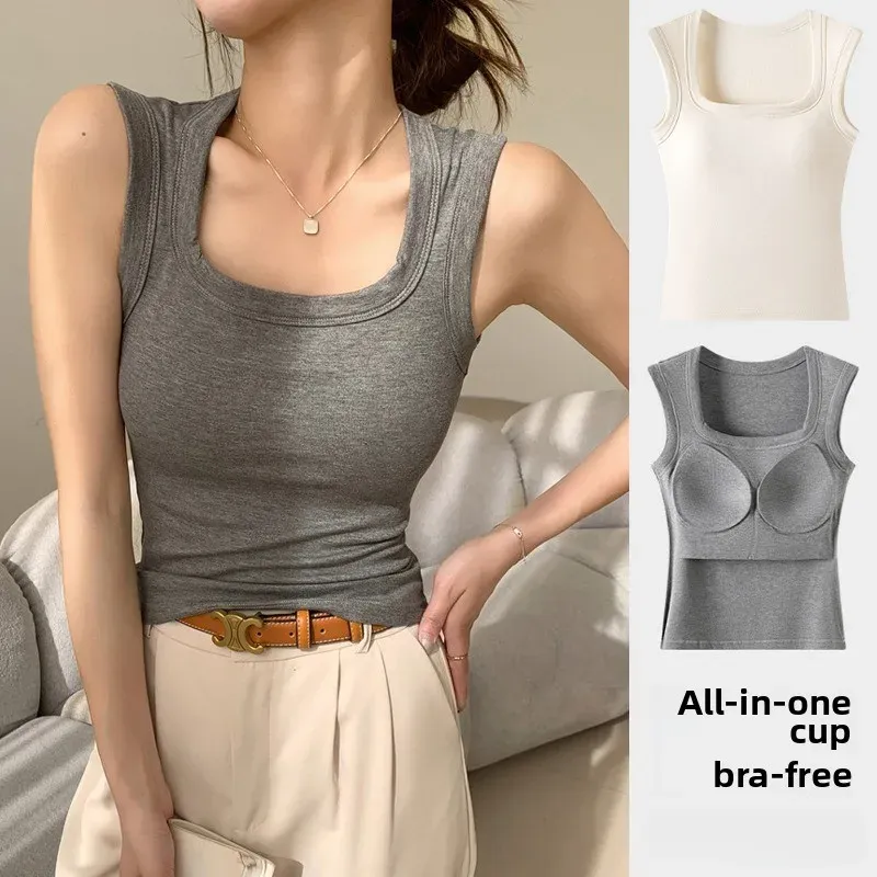 Neues nahtloses, integriertes BH-Tanktop für Damen, Sport-BH und ärmelloses Sommer-Shirt, atmungsaktive Trainingsweste mit T-Shirt-Kombination