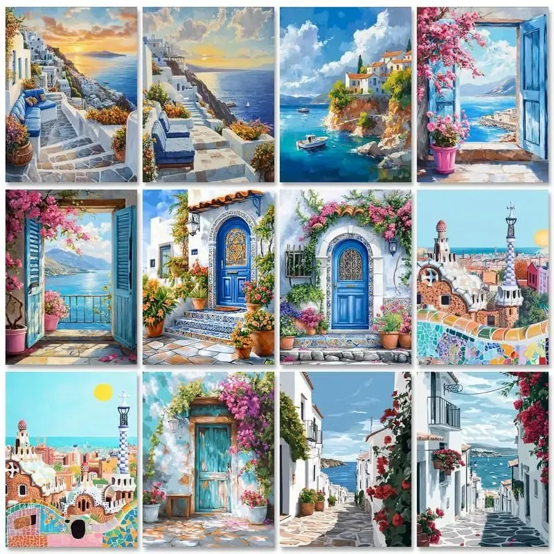 Gatyztory Acrylfarbe nach Zahlen für Erwachsene Stadt landschaft handgemalte Malerei nach Zahlen einzigartige Geschenk Wohnkultur