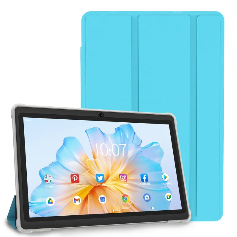 Pritom 7-Zoll-Tablet-PC, Android 13 Quad Core, 4 GB (2 + 2 GB virtuell), RAM 32 GB ROM, WLAN, Dual-Kamera, USB C, mit Lederhülle