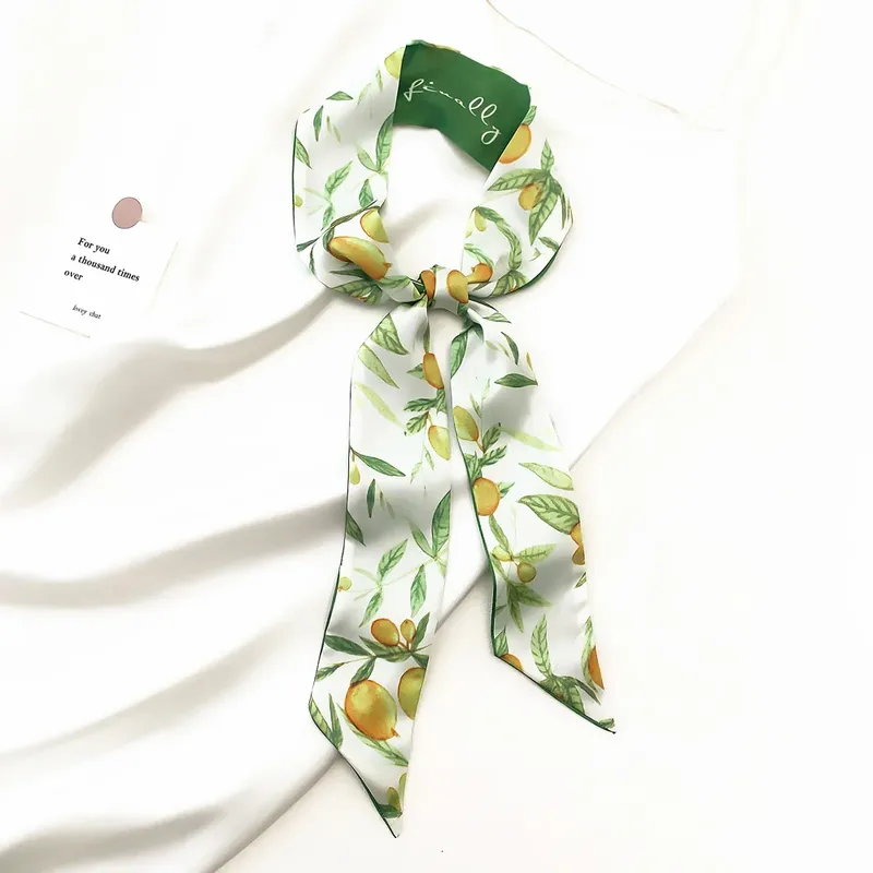 2025, Sommer, neue frische Frucht-Serie, seidenähnlicher Satin, kleines Band, Damen-Haarband, Armtasche, Schal, Twill, Seidenschal, Stirnband