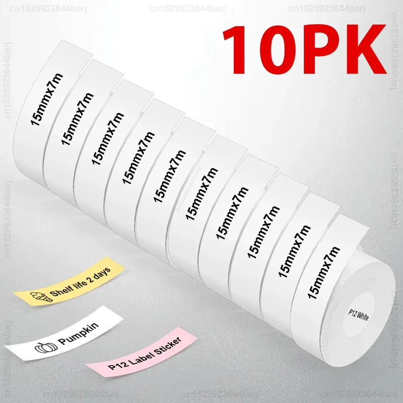 2/5/10 Rollen P12 Etikettendrucker Aufkleber 15 mm * 7 m Etikettenband Thermodruckerpapier Kompatibel Phomemo D30 Marklife P12 P15 Etikettierer